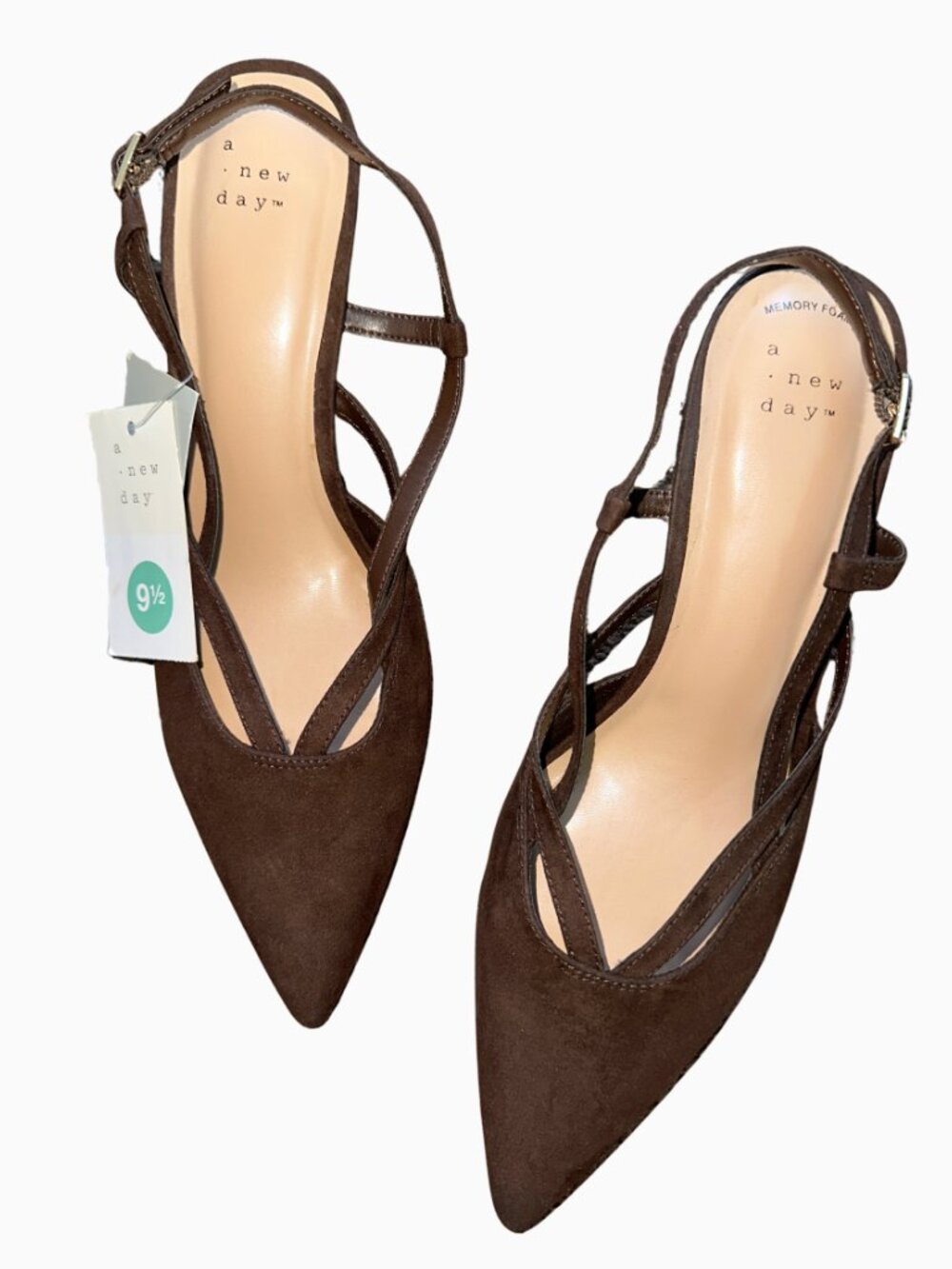 NWT A New Day Brown Faux Suede Pointed Toe Louis Slingback Heel Pumps Size 9.5 - Picture 8 of 9